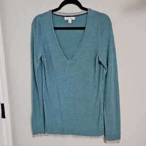 Banana Republic Women's Teal Double Trim V-Neck Italian Yarn Y2K Sweater